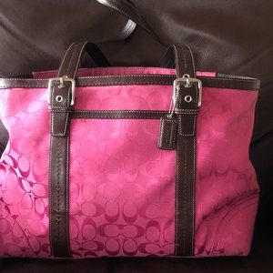 Coach pink signature tote bag and matching wallet